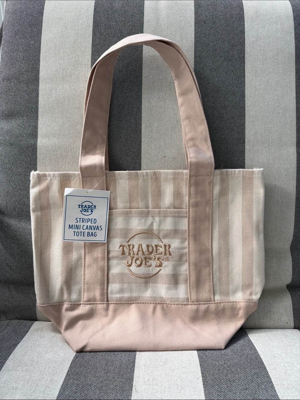 Trader Joe's Pink Striped Canvas Mini Tote
